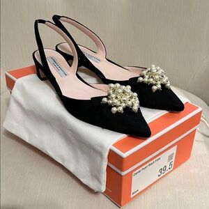 Stubbs &Wootton Carrie Pearl Black Falla sling back SZ 9 (EU 39.5)